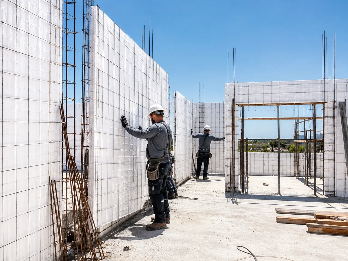 Instalação de painel monolítico em EPS em obra