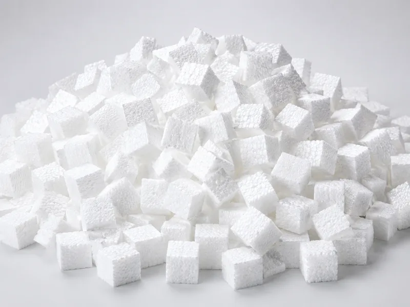 Isocubos de EPS branco soltos, usados como enchimento de proteção para produtos frágeis